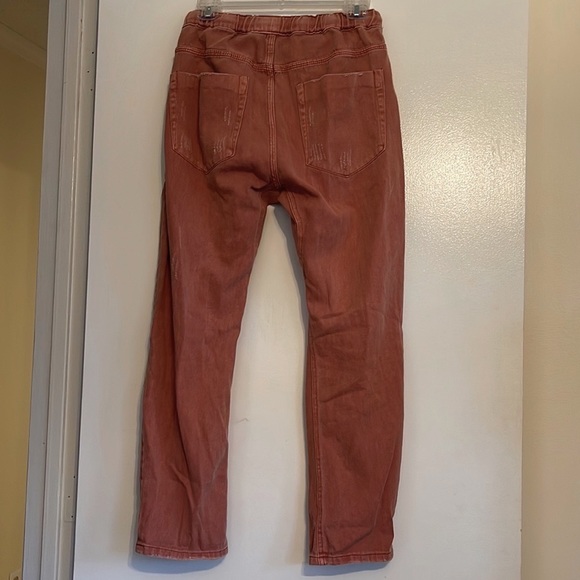 Boyfriend cotton pants with drawstring waist, rust color - Picture 3 of 3
